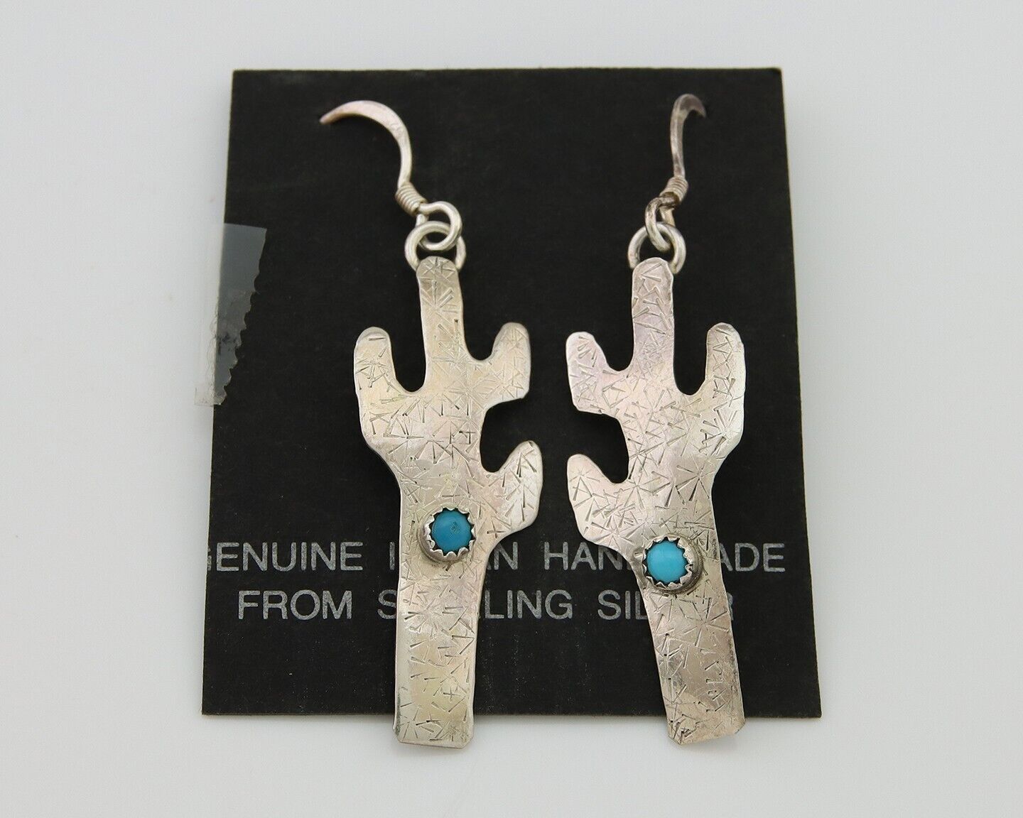 Navajo Handmade Cactus Earrings 925 Silver Natural Turquoise Native Artist C.80s
