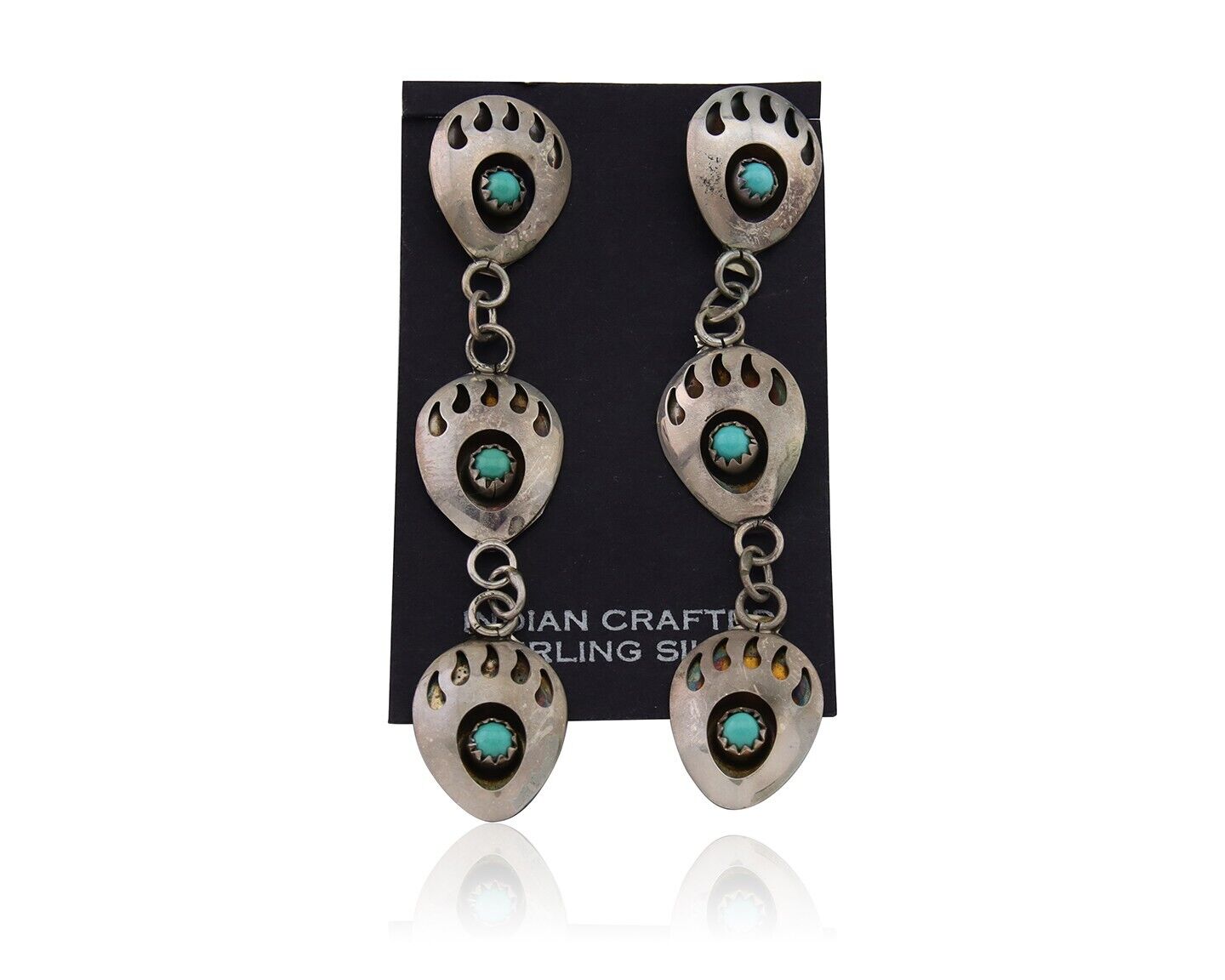 Navajo Paw Earrings 925 Silver Kingman Turquoise Native American Artist C.80's