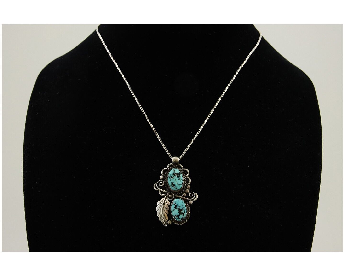 Navajo Necklace 925 Silver Natural Turquoise Artist Signed Fred Guerro C.80's