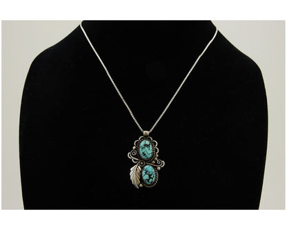 Navajo Necklace 925 Silver Natural Turquoise Artist Signed Fred Guerro C.80's