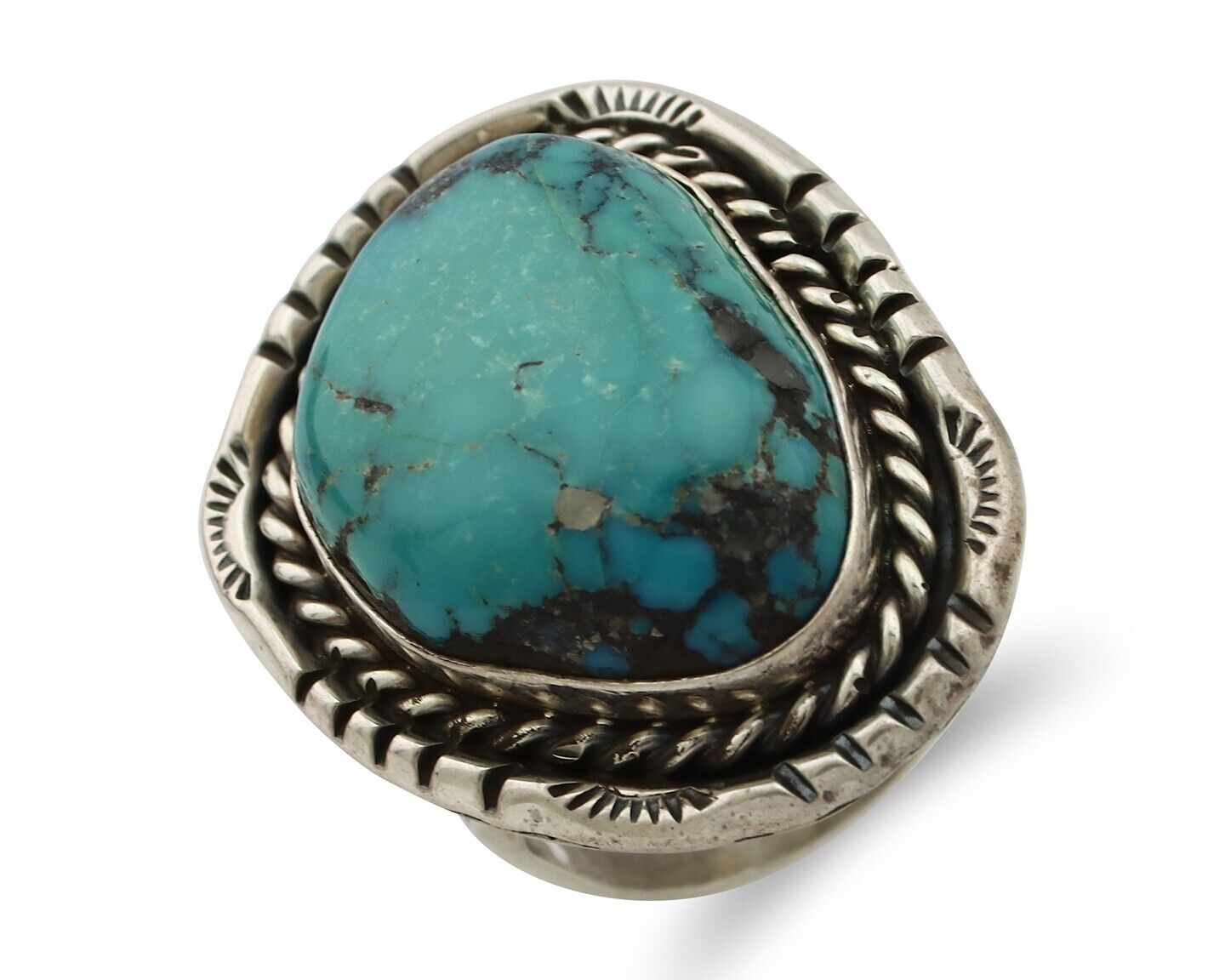 Navajo Ring .925 Silver Globe Turquoise Signed Lee Bennett C.80's