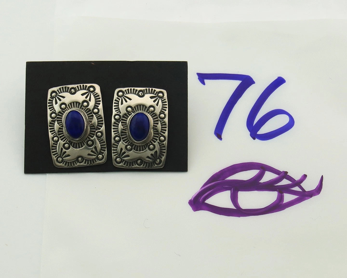 Navajo Concho Earrings Sterling Silver Lapis Vintage Native Artist