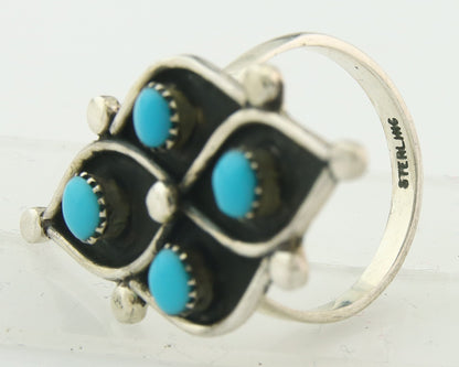 Vintage Zuni Ring 925 Sterling Authentic Natural Turquoise Native Artist Sz 8.25