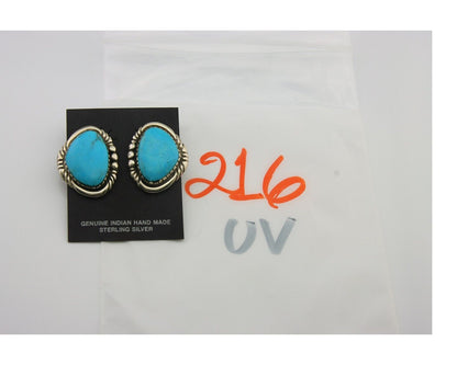 Navajo Earrings 925 Silver Natural Turquoise Artist Signed E Jackson C80s