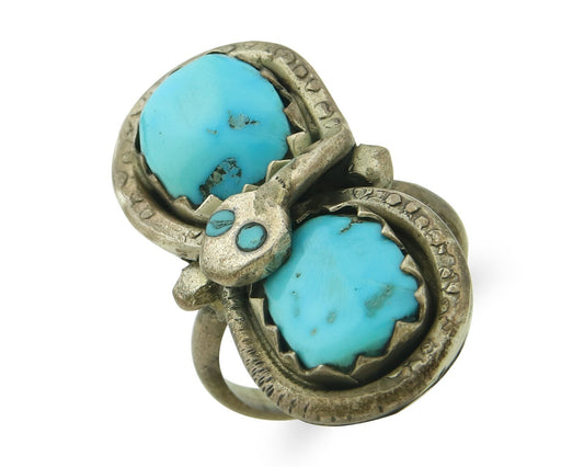 Vintage Zuni Ring 925 Sterling Silver Turquoise Signed Effie C Size 6.5