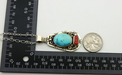 Navajo Necklace 925 Silver Spiderweb Turquoise Artist Signed Teepee on Hill C80s