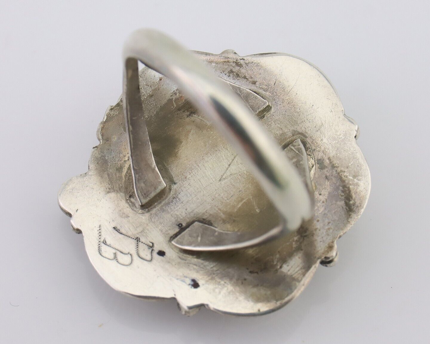 Navajo Ring 925 Silver Natural Blue Turquoise Native Artist Signed PB C.80's