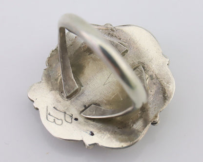 Navajo Ring 925 Silver Natural Blue Turquoise Native Artist Signed PB C.80's