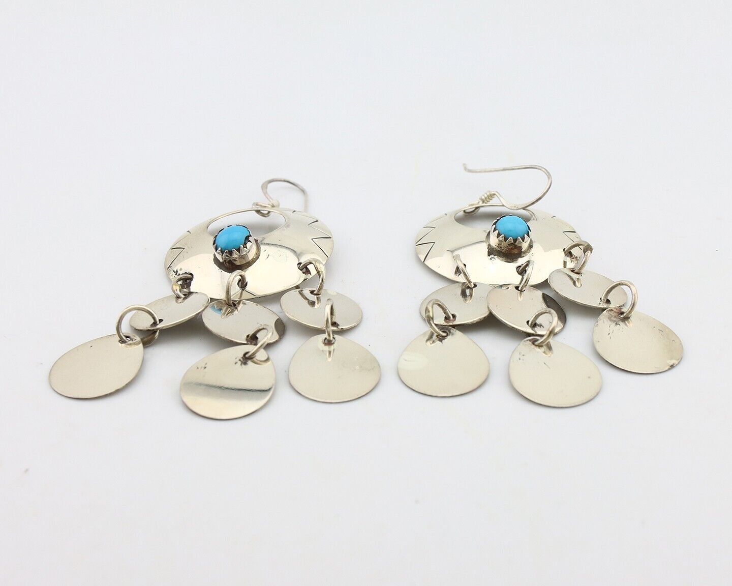 Navajo Dangle Handmade Earrings 925 Silver Blue Turquoise Native Artist C.80's