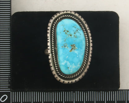 Vintage Navajo Ring 925 Sterling Blue Gem Turquoise Artist Tom Willeto Size 7.5