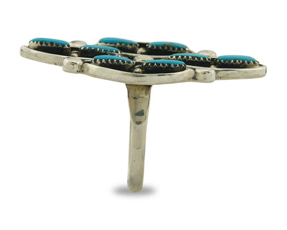 Vintage Zuni Ring 925 Sterling Authentic Natural Turquoise Native Artist Sz 9.25