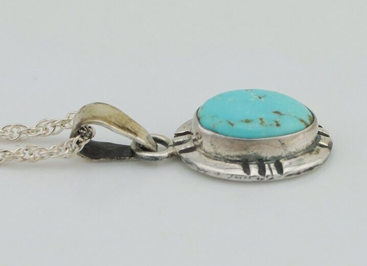 Navajo Necklace 925 Silver Natural Kingman Turquoise Native American C.80's