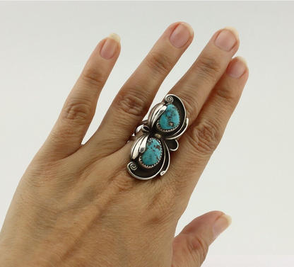 Navajo Ring 925 Silver Morenci Turquoise Native American Artist C.80's