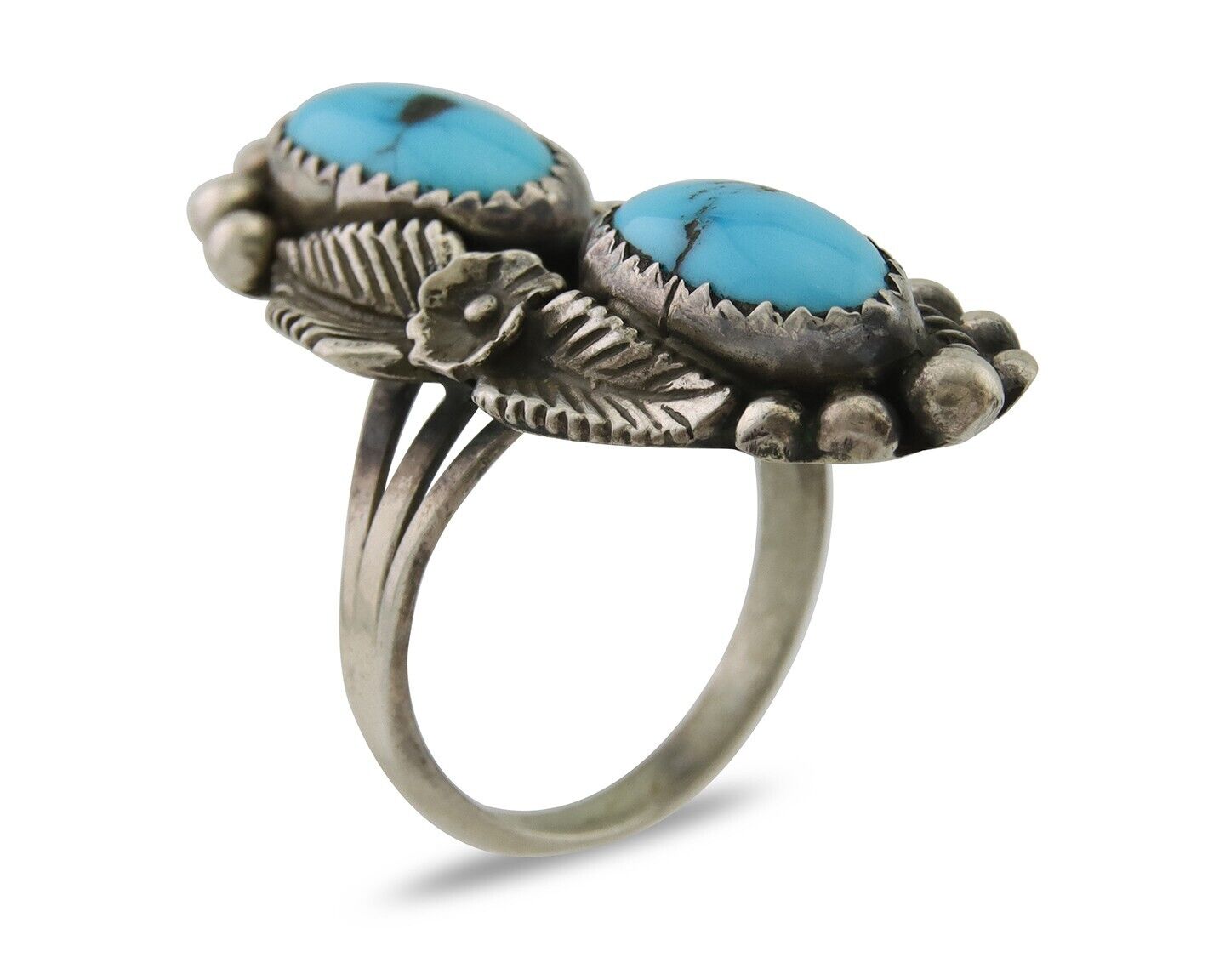 Navajo Ring 925 Silver Natural Blue Turquoise Native Artist Signed SC C.80's