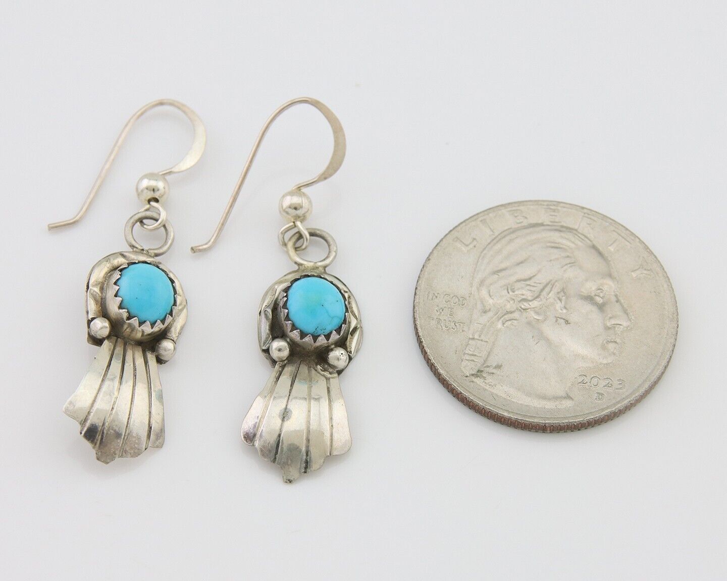 Navajo Earrings 925 Silver Blue Turquoise Artist Signed Kee Tsosie C.80's