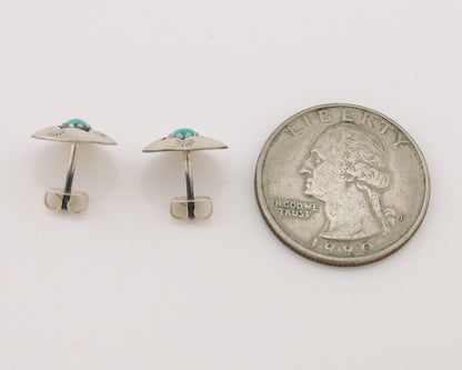 Navajo Handmade Earrings 925 Silver Natural Turquoise Native Artist C.80's