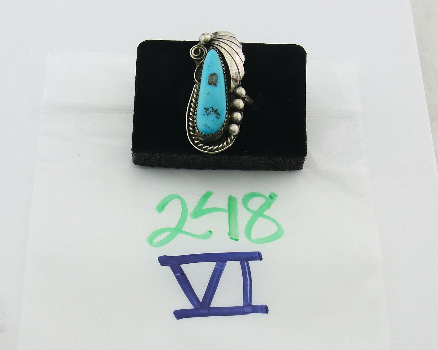 Vintage Navajo Ring 925 Sterling Silver Authentic Manassas Turquoise Size 6.5
