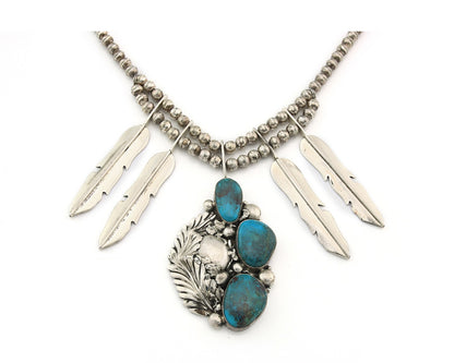 Navajo Necklace Sterling Silver Turquosie Authentic Vintage Signed Ben S