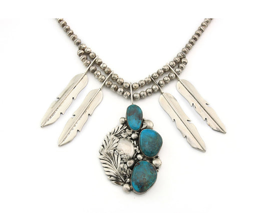 Navajo Necklace Sterling Silver Turquosie Authentic Vintage Signed Ben S