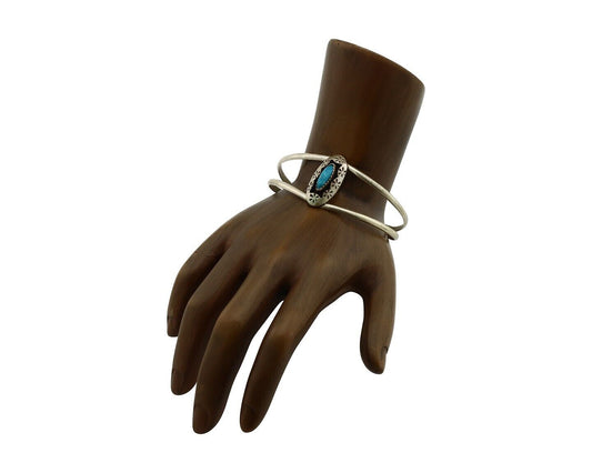 Navajo Bracelet 925 Silver Kingman Turquoise Artist Signed IJC C.80's