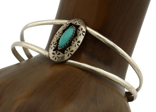Navajo Bracelet 925 Silver Kingman Turquoise Artist Signed IJC C.80's