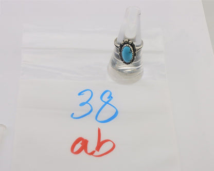 Navajo Ring 925 Silver Sleeping Beauty Turquoise Artist Signed SC C.80's