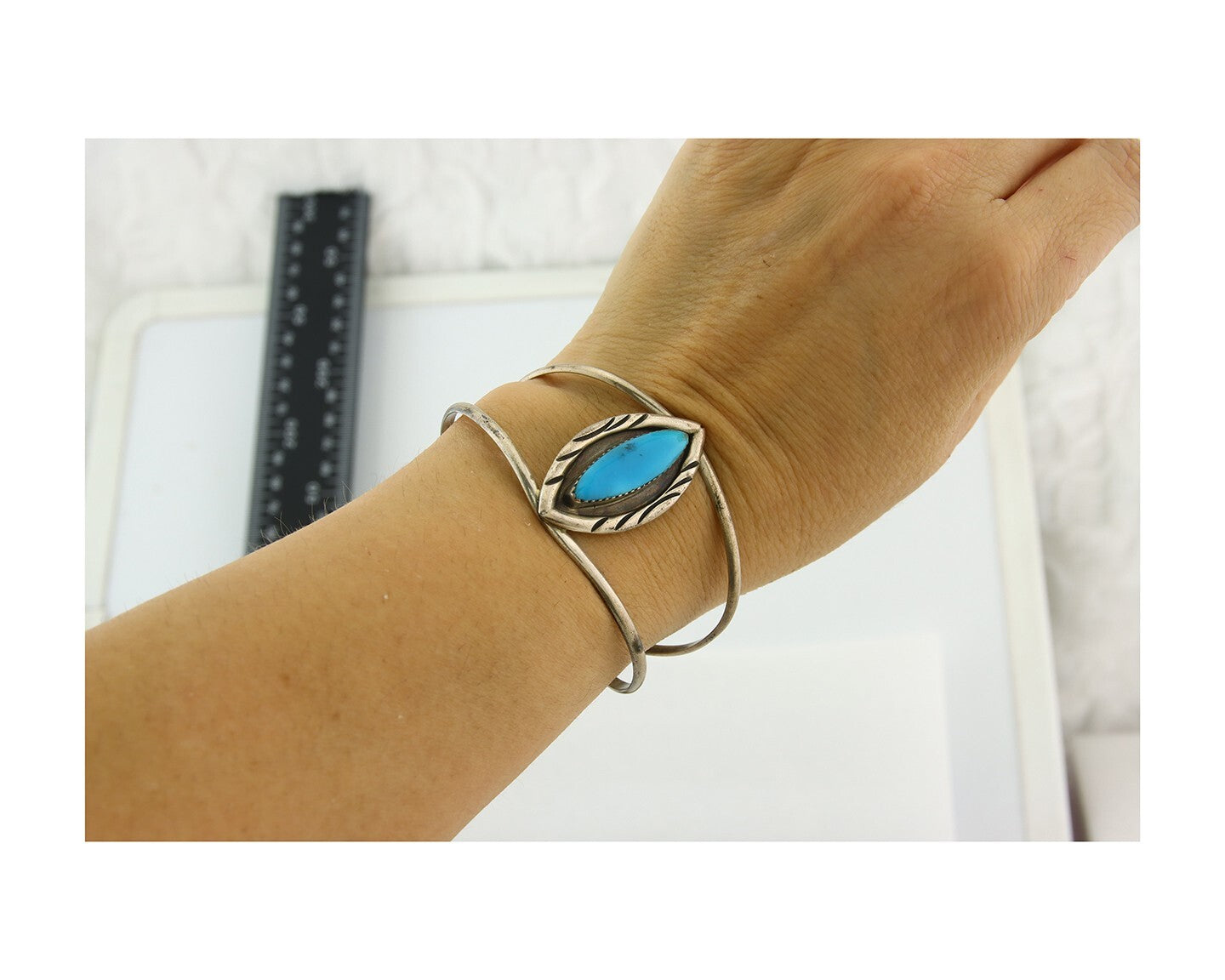 Vintage Navajo Bracelet 925 Silver Turquoise Handmade Authentic Signed HMSS W