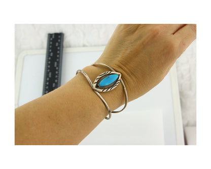 Vintage Navajo Bracelet 925 Silver Turquoise Handmade Authentic Signed HMSS W