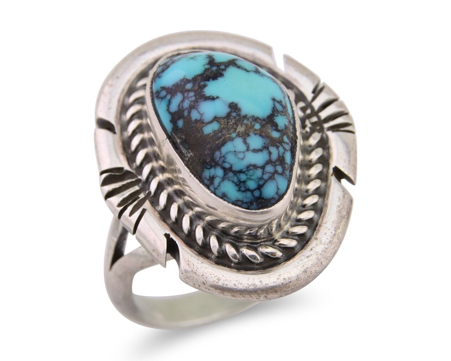 Navajo Ring 925 Silver Spiderweb Turquoise Signed Jon McCray C.80's