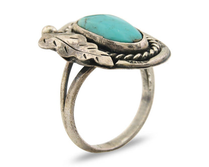 Navajo Ring 925 Sterling Natural Blue Turquoise Signed J.J. C.80's Size 7.35