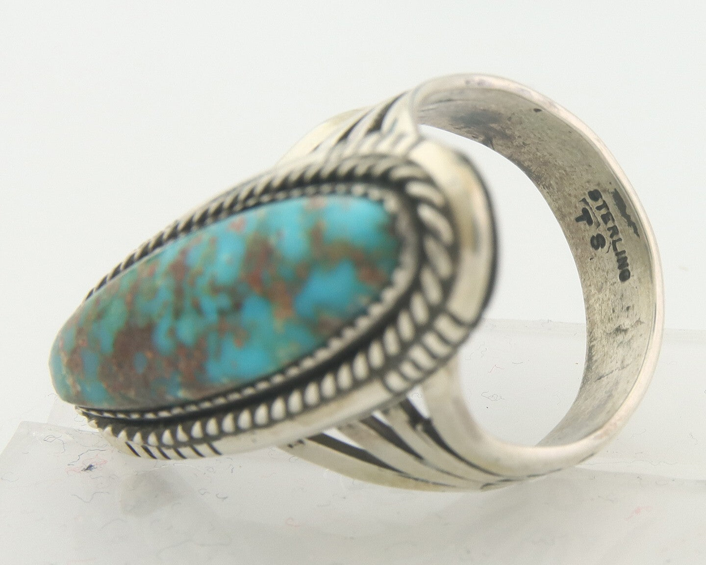 Vintage Navajo Ring 925 Sterling Authentic Turquoise Artist Signed TS Size 8.0