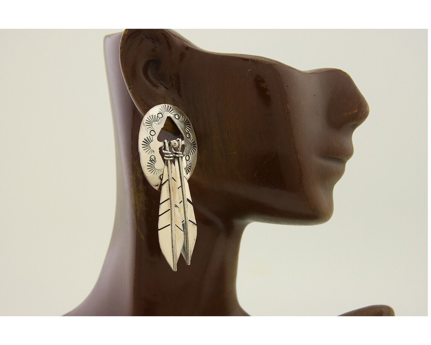 Navajo Feather Earrings 925 Silver Dangle Artist Signed DISHTA C.80's