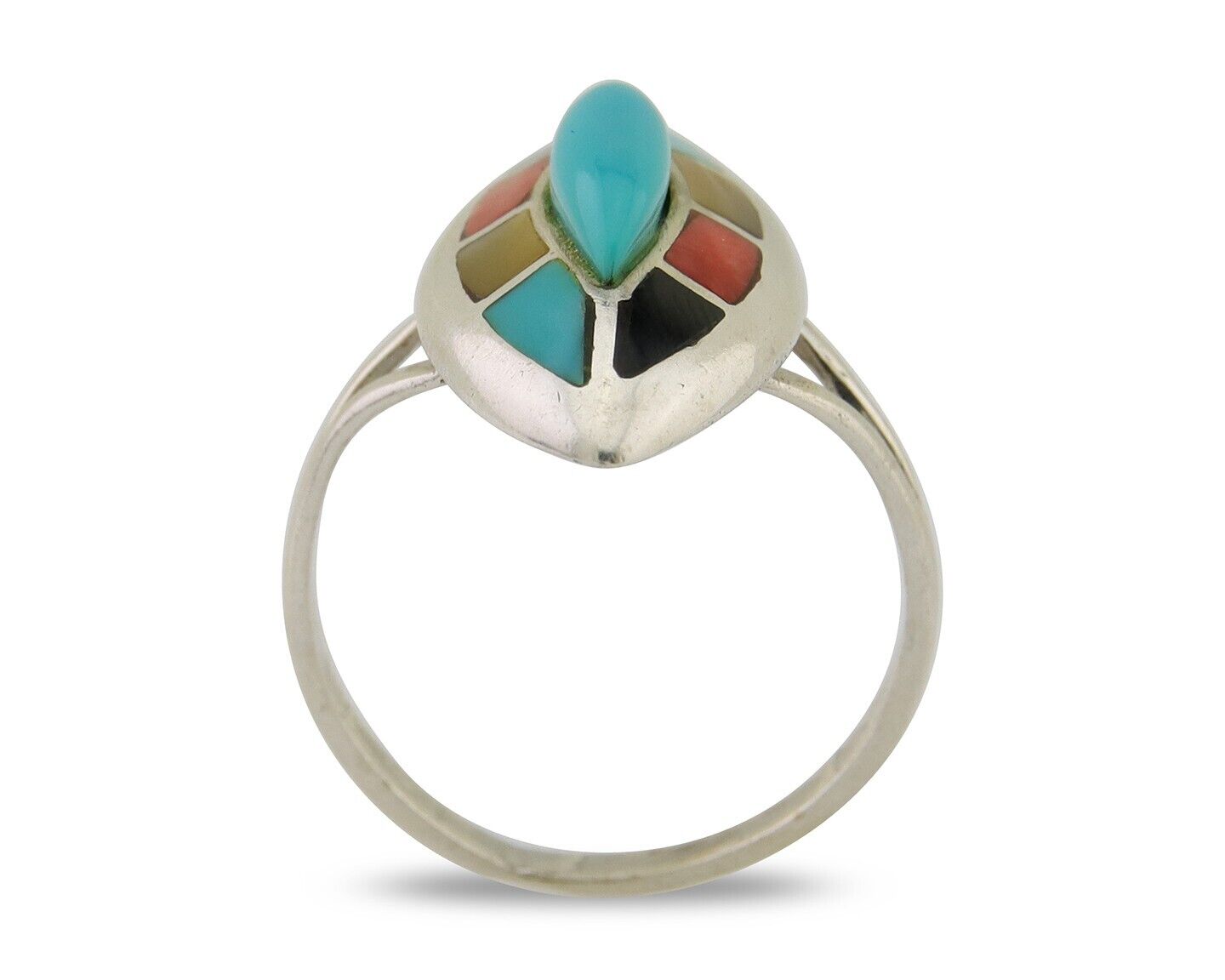 Navajo Ring 925 Silver Turquoise Shell Onyx Spiney Oyster Native Artist C80's