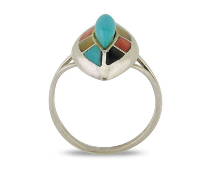 Navajo Ring 925 Silver Turquoise Shell Onyx Spiney Oyster Native Artist C80's
