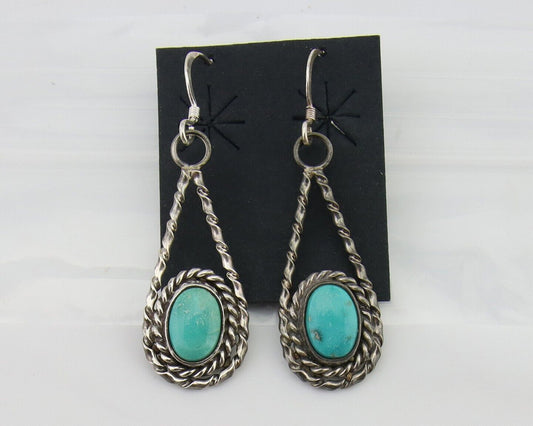 Navajo Dangle Earrings 925 Silver Natural Blue Turquoise Native Artist C.80's