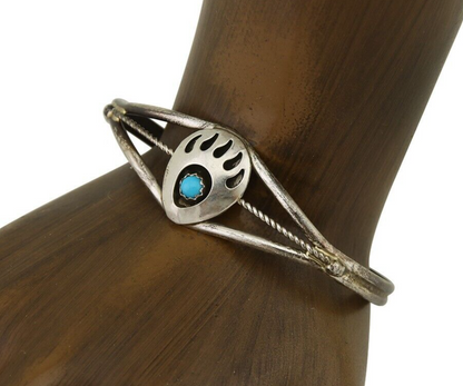 Navajo Paw Bracelet 925 Silver Blue Turquoise Native American Artist C.80's