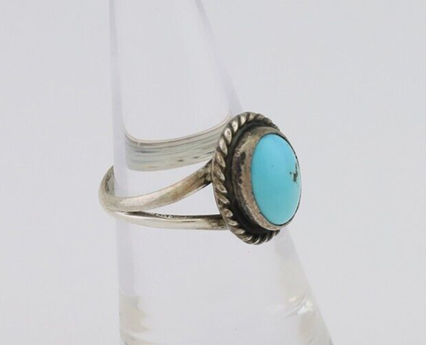 Navajo Ring 925 Silver Kingman Turquoise Native American Artist C.80's