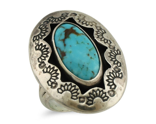 Navajo Ring 925 Silver Natural Blue Turquoise Signed M Montoya C.80's