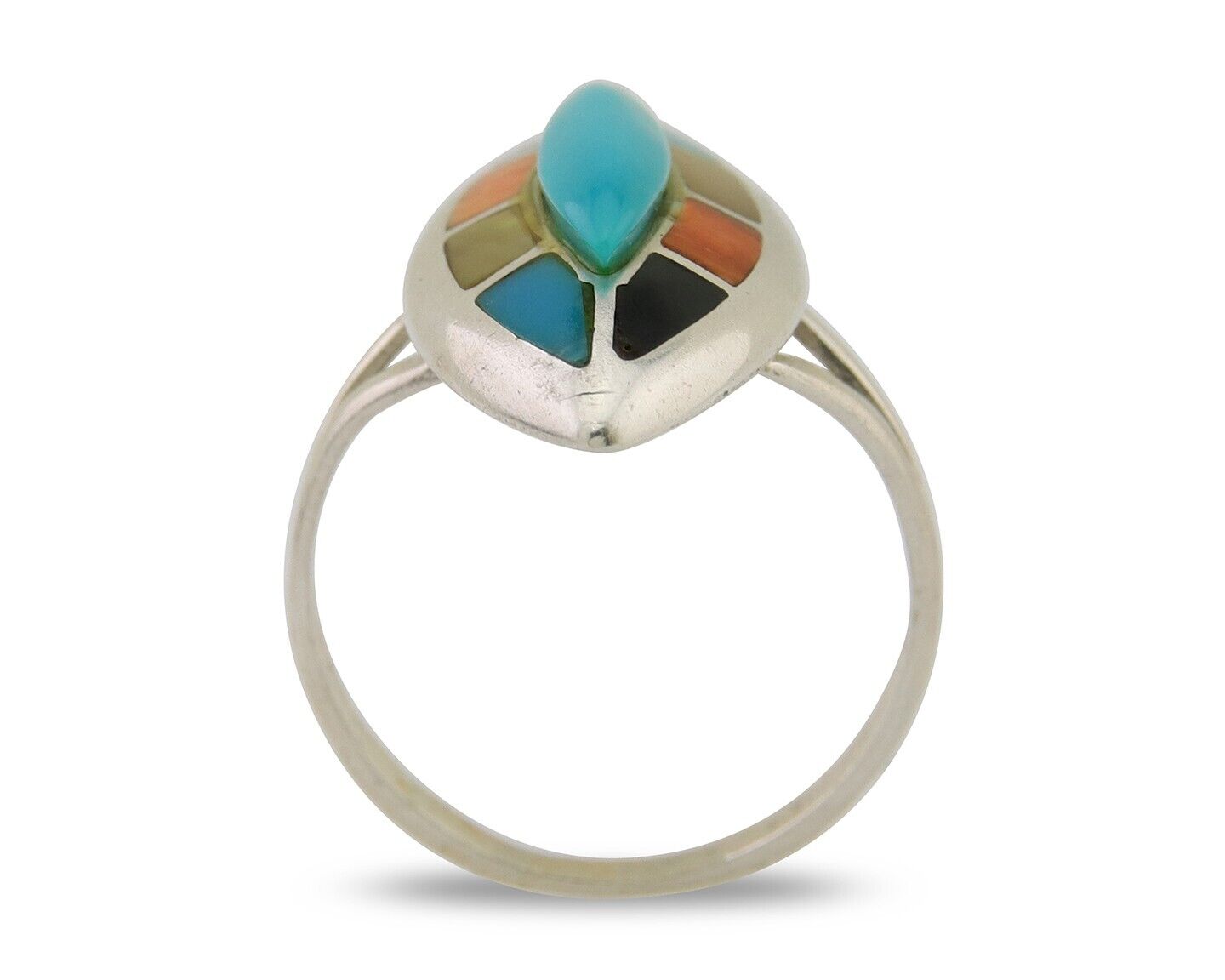 Navajo Ring 925 Silver Turquoise Shell Onyx Spiney Oyster Native Artist C.80's