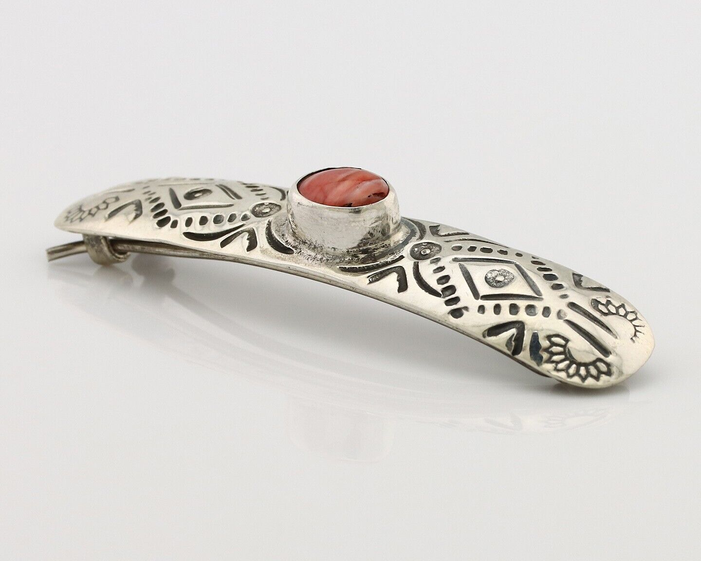 Women Navajo Hair Clip Barrette 925 Silver White Red Spiney Oyster Native Artist