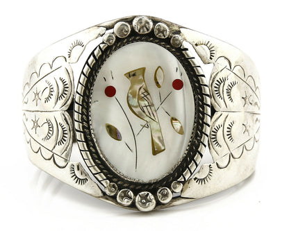 Navajo Natural Gemstone Bracelet 925 Silver Artist Native American Inlaid C.1975