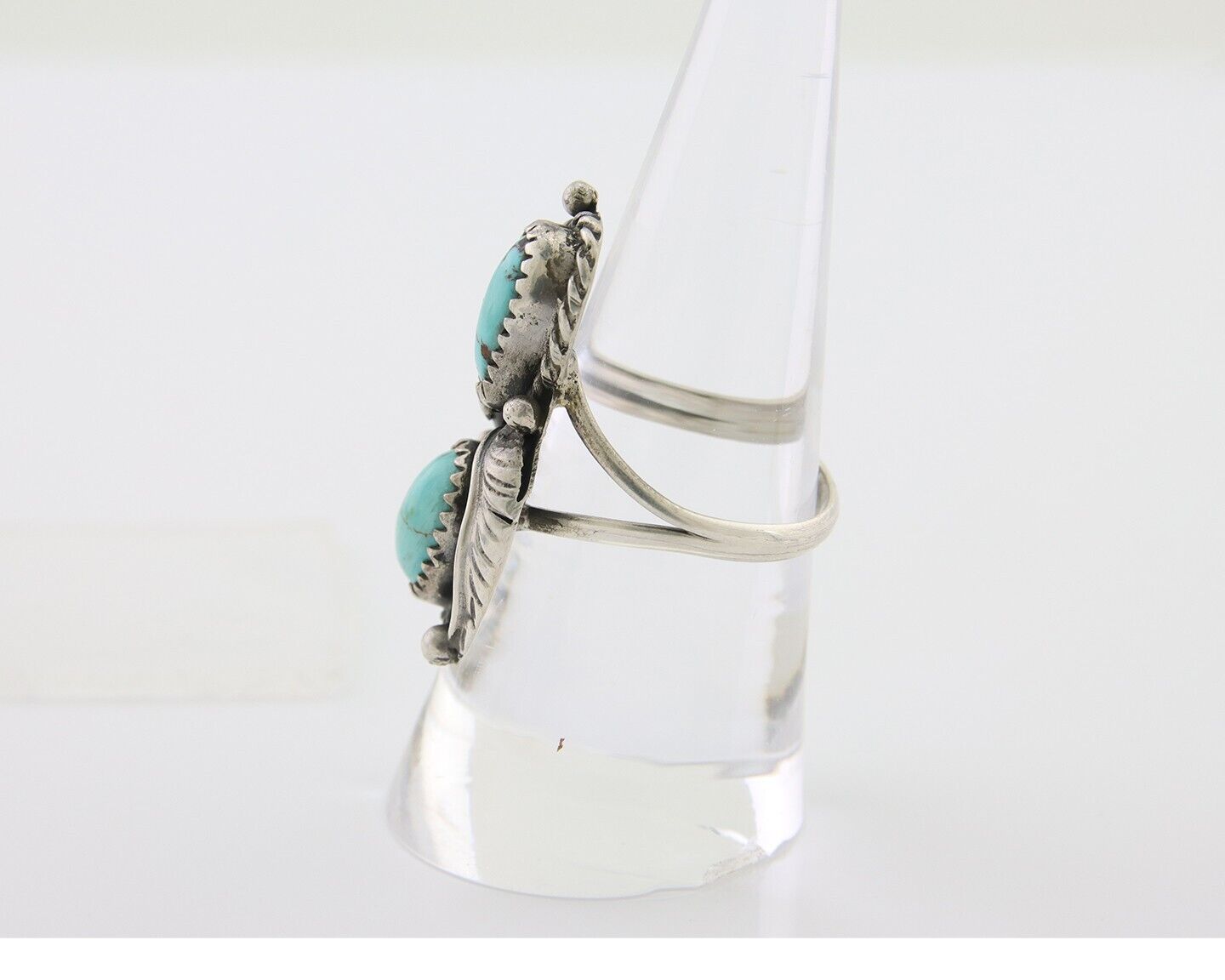 Navajo Ring 925 Silver Natural Turquoise Artist Signed MC C.80's Size 8.0
