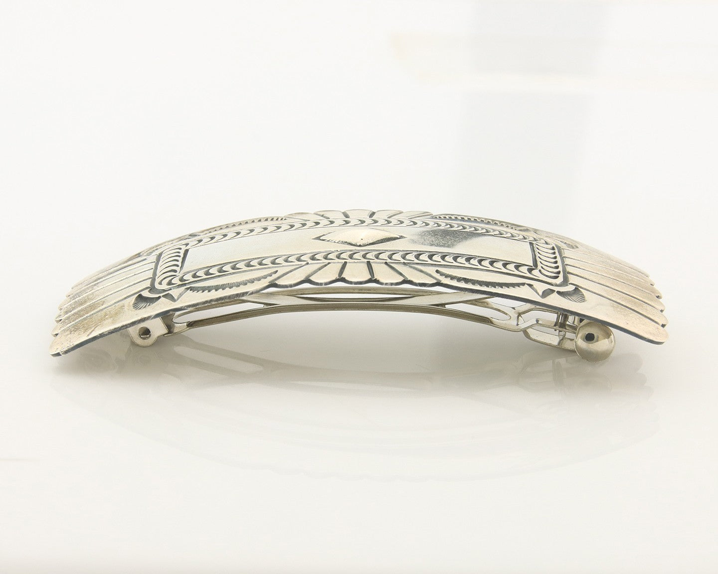 Vintage Navajo Barrette 925 Sterling Silver Hand Stamped Signed HT