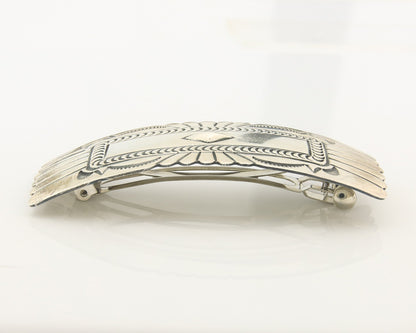 Vintage Navajo Barrette 925 Sterling Silver Hand Stamped Signed HT