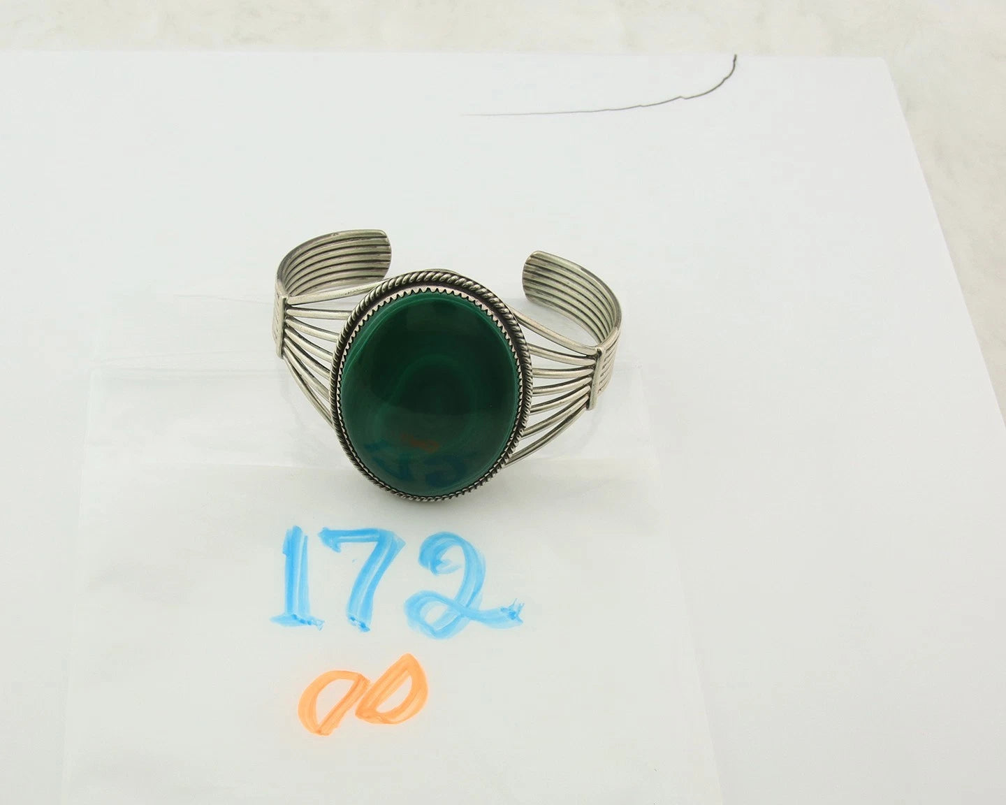 Navajo Cuff Bracelet Sterling Silver Natural Malachite Native American Artist