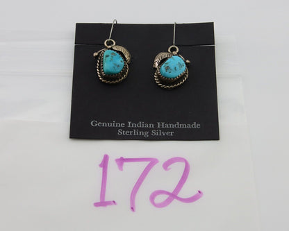 Navajo Dangle Earrings 925 Silver Natural Blue Turquoise Native Signed HS C.80's