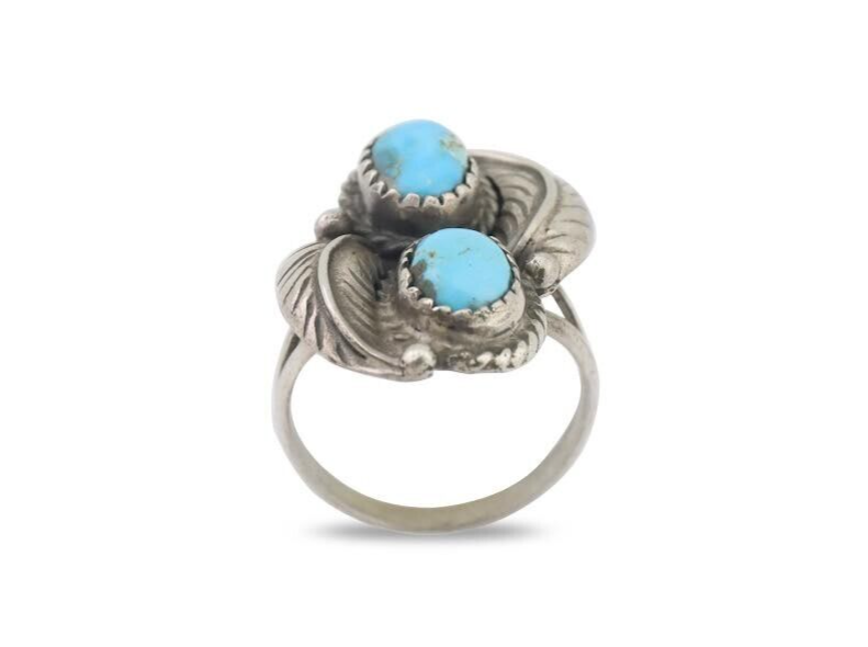 Navajo Ring 925 Silver Natural Blue Turquoise Artist Signed MC C.80's