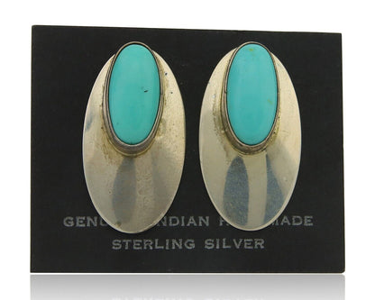 Navajo Earrings 925 Silver Shield Natural Turquoise Native Artist C.80's