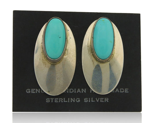 Navajo Earrings 925 Silver Shield Natural Turquoise Native Artist C.80's