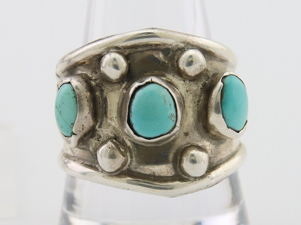 Navajo Handmade Ring 925 Silver Natural Turquoise Native Artist C.80's